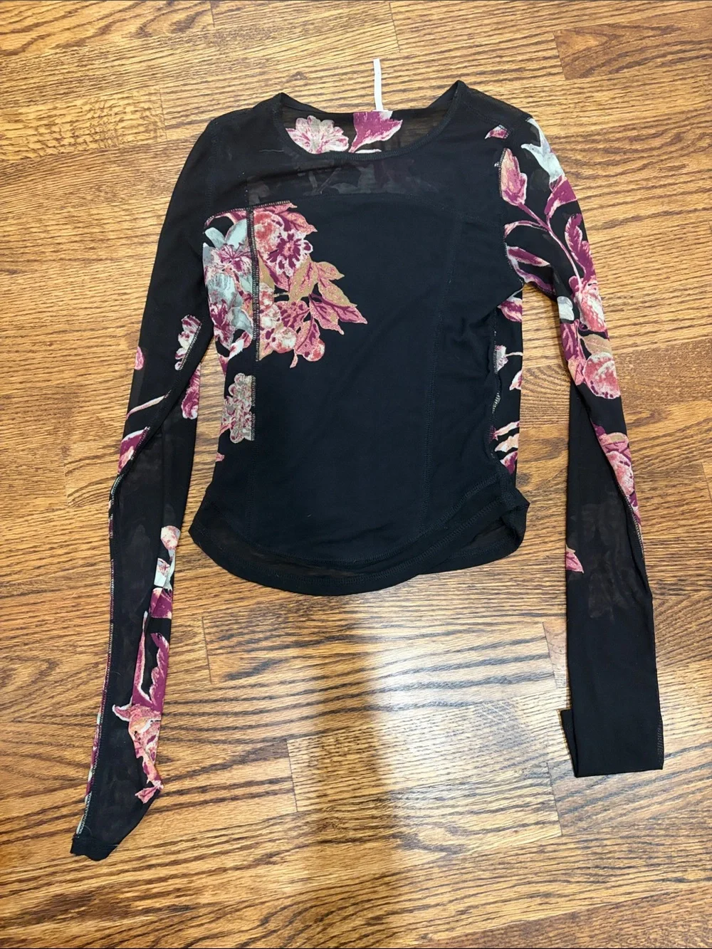 Free People Black Long-Sleeve Tee with Pink Floral Accents